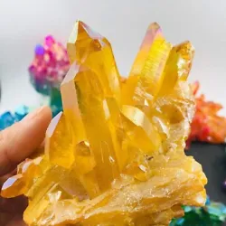 Materials: Rainbow Aura Citrine. Citrine opens the higher mind to accept joy in ones life, releasing anger and negative...