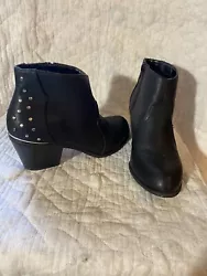 Cute little studded ankle boot, black, size 9 1/2.. These are pre-owned but very well taken care of, original box