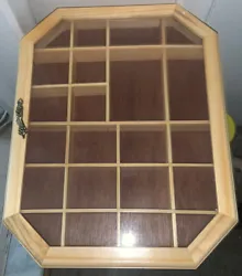 Wall Glass Display Case Wood Curio Cabinet Knick Knack Shadow Box Shelf Hexagon shape. This measures 15