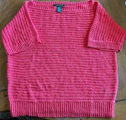 Ralph Lauren Sweater Womens Pink coral Knit Short Sleeve Boat Neck made of 100% Linen, good preowned condition. Size...