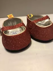 Build A Bear Workshop Mary Jane Red Ruby Glitter Heel Shoes Dorothy Shoes.