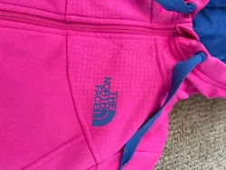 North Face bright pink full zip hoodie - small with pretty blue contrasting accents 