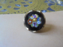 tres beau petit bouton ancien en metal et verre 1 pied