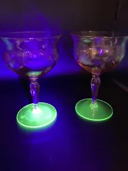 Vintage Watermelon Uranium Glassware. Pink and Green glass with etched flowers. Pictures do not show how beautiful...