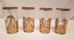 Set of 4 MCM Culver barware, highball golden mushroom designed drinking tumblers. Each measures about 5 5/8