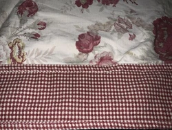 THIS IS A HUGE VALANCE WITH ROSES &B CHECKS IN SHADES OF REDS AND IVORY. LOVELY CONDITION, JUST NEED A PRESS AND READY...