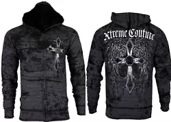 The front and back features distressed print in the background that adds an extra edgy effect. Color: charcoal grey....