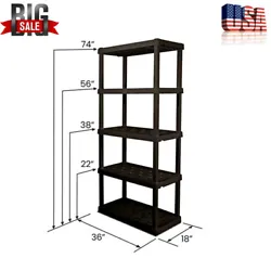 Heavy-duty molded plastic resin shelves hold 150 lbs (68 kg) each and will not rust, dent, stain, or peel. 16 ” (40.6...