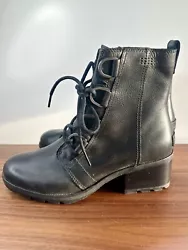 Sorel Cate black leather lace up boot in US women’s size 8.5 (runs half size small). Barely worn. Comes with box....