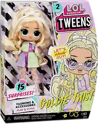 L.O.L. Surprise! Tweens Goldie Twist - Series 2. (1) Pair Of Earrings. (1) Pair Of Shoes. (1) Doll Stand.