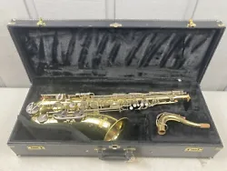 This is a used Yamaha YTS23 tenor saxophone in good playing condition. There is wear from normal usage throughout....