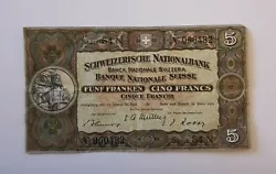 28 Mars 1952 . Billet de 5 francs Suisse. FÜNF FRANKEN CINQ FRANCS. BANQUE NATIONALE SUISSE. ~ série 54 N ~. CINQUE...