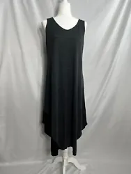Eileen Fisher Organic Linen Sleeveless Midi Swing Dress Sz M Gray Black V-Neck.  The main dress is a dark gray organic...