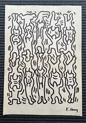 KEITH HARING - DRAWING, INKS ON OLD PAPER, SIGNED, ARTWORK, VTG. This part is not sold as an original. We will do our...