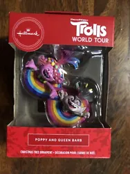 Hallmark 2020 Trolls World Tour Poppy and Queen Barb Red Box Christmas Ornament. Condition is 