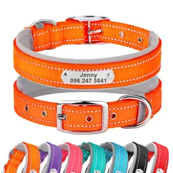Type: Personalized Dog Collar with Custom Engraved Name tag Safety Reflective Nylon Soft for Small Medium Large Dogs ...