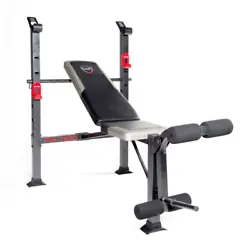 Accommodates most standard barbell sets with a 5- to 6-foot bar. Leg developer allows user to target the hamstrings,...