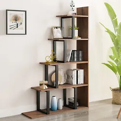 5 Shelf Wooden L-Shape Bookcase Storage Shelves Corner Bookshelf Rack. L-SHAPED DESIGN: The unique L-shape design makes...