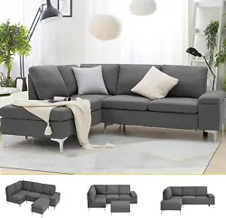 💖【Left Corner Sectional Sofa with Convertible Ottoman】 - This is a grey sectional couch suitable for left...