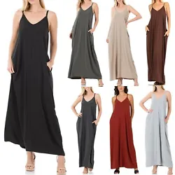 Soft Flowing Adjustable Strap Maxi Dress with Side Pockets. Fun and Easy to wear. Makes a great beach coverup as well....