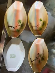 Set of 4 Noritake trays- 4” hand painted lake scenes- 4 little treasures 