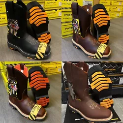 GOODYEAR WELT CONSTRUCTION. FLAG BOOTS THEY ALL HAVE STEEL TOE. BROWN STEEL TOE WITH ORANGE BOTTOM. BROWN STEEL TOE...
