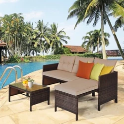 Costway 3 Pieces Outdoor Rattan Sofa Set.