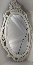 Vintage Syroco 1965 Ornate oval mirror, Hollywood Regency white/red, 29x17. In like new condition. Features ornate...