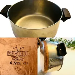 Vtg Revere ware copper bottom pot 4 1/2 qt w handles.