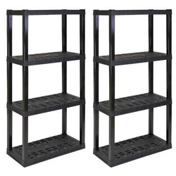 Heavy-duty molded plastic resin shelves hold 150 lbs. (68 kg) each and will not rust, dent, stain, or peel. Includes...