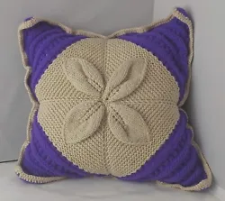 Handmade Knitted flower Throw Pillow Purple/White 19