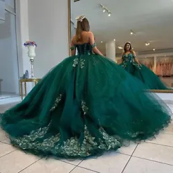 Glitter Green Quinceanera Dresses Off The Shoulder Evening Party Ball Gowns. Shoulder to Shoulder= ____. Shoulder to...