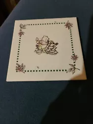 Disney Winnie The Pooh Ceramic Trivet/Tile, Gardening Theme 6x6 Inch See Photos(small indention on backing foam)