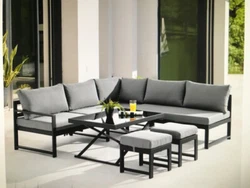 Aluminium Canapé de Jardin Salon de Jardin modulable Table Mobilier Jardin gris.