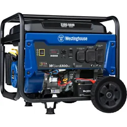 The WGen5300sc produces 6,600 peak watts and 5,300 running watts with a powerful 274cc 4-Stroke OHV Westinghouse Engine...