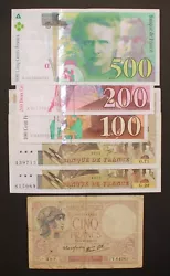500 francs Pierre et Marie Curie 1994. 200 francs Gustave Eiffel 1996. 100 francs Paul Cézanne 1997. 100 francs...