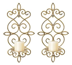 Antique Wall Candle Sconces: Each candle sconce with exquisite openwork scrollwork swirling iron art patterns, full of...