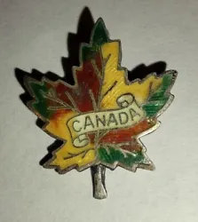 925 Sterling Silver Vintage Enamel Maple Leaf Pin colorful Brooch CANADA.
