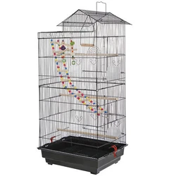 This bird cage has 4 perches that the birds can sit on and play. Tall stand for higher cage situation where birds love...