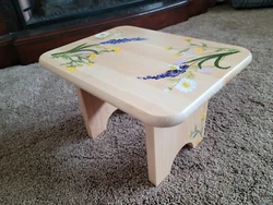 Hand Painted Small Wooden Stool 7.5 in tall, 9in w x 12 in l. Hand Painted and signed by Sarah Kennedy Morgan, 12/02...