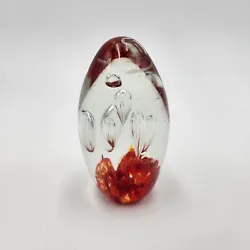 Glass Egg Shaped Paperweight 3 Inch With Controlled Air Bubbles Colored Glass On Bottom
