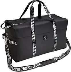 Limited edition VERSACE Parfums duffle bag. -Black color, faux leather body with silver color accents and black color...