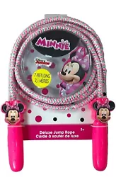 GREAT EXERCISE - Minnie Mouse Deluxe Jump Rope features printed 3D plastic handles with Minnie Mouse and her iconic bow.