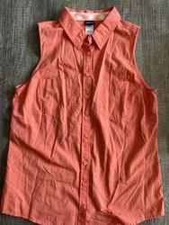 Patagonia Organic Cotton Orange Sleeveless Plaid Collar Button Up Top Women S.