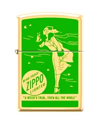 Zippo item 99510. Zippo Windproof Lighter With Color Image Green Windy and Zippo Logo. Finish: High Polished Brass....