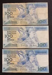 3 billets de 100 Escudos 1988 signature différente