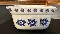 Hand Painted Flowers Stoneware 7” Square Baking Dish Handles.
