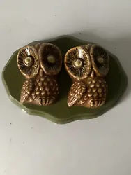 VTG Ceramic HOOT OWL Pair Wall Hanging Decorative Plaques Retro Groovy. Please review each of the photos carefully as...