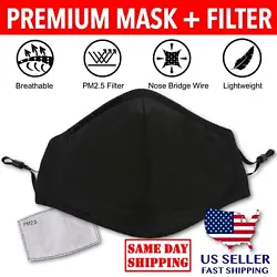 Reusable Washable Cloth Face Mask + PM2.5 Carbon Filter (Black). Includes (1) PM2.5 Carbon Filter (5-Layers). Reusable...