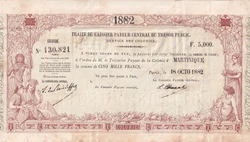 Billet Martinique 5000 Francs - Traite du Trésor Public - Sign. Chazal - 18-10-1882 - Kol.N°46. Billet Martinique...